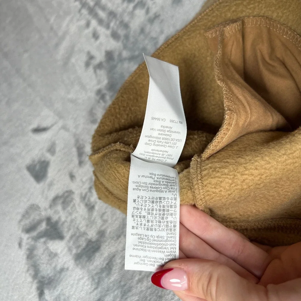 J.Crew Fleece Pullover Men Large Tan Button Mock Neck Pocket Sweater 1276